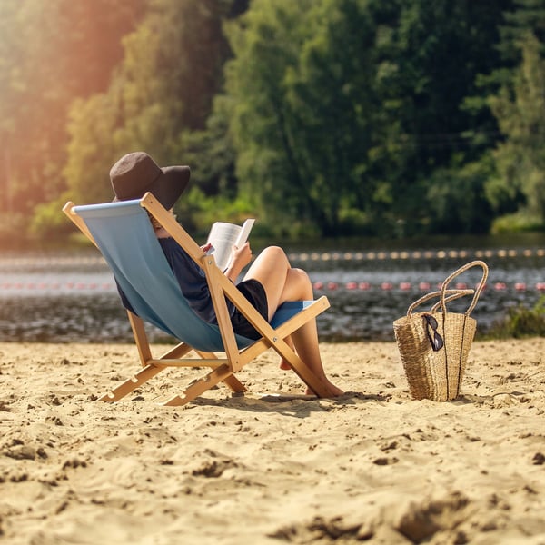 Liggestol/Strandstol - Sammenklappelig i træ - Til have & strand - Blå