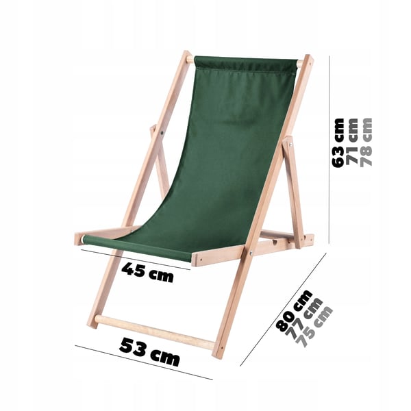 Træ strandstol - Sammenklappelig dækstol - Til have & strand - Robust ramme - Grøn