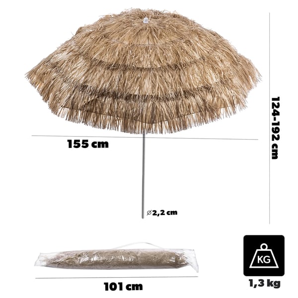 Hawaii Parasol - Strand- og Haveparasol - Justerbar - Sammenklappelig - Til Terrasse & Altan - 155 cm