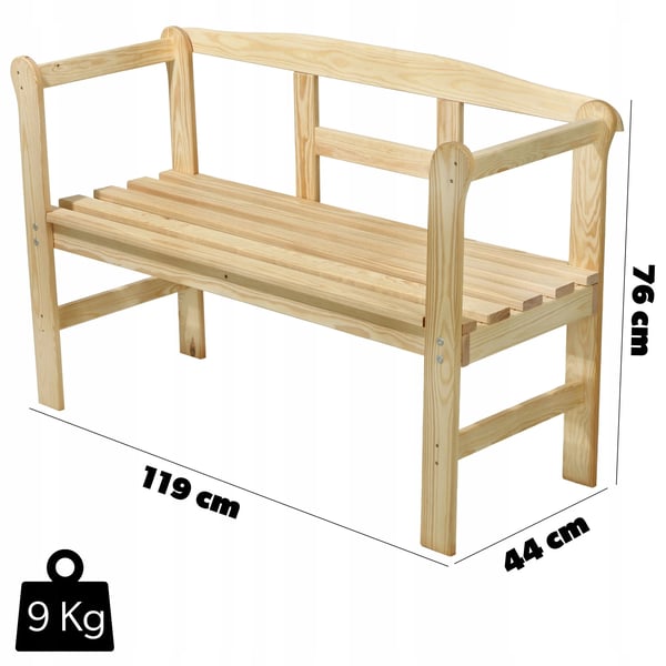 Havebænk - Parkbænk i træ - 119 cm - Til udendørs brug - Terrasse og have