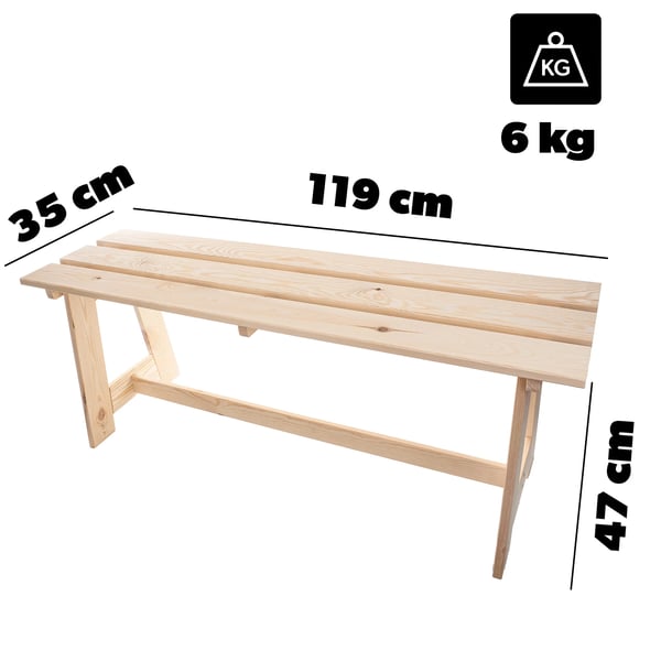 Havebænk - Parkbænk - Træ - Rygløs - 119 cm - Robust - Til terrasse & park