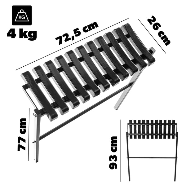 Havebænk - Sammenklappelig parkbænk - 77 x 72,5 cm - Sort