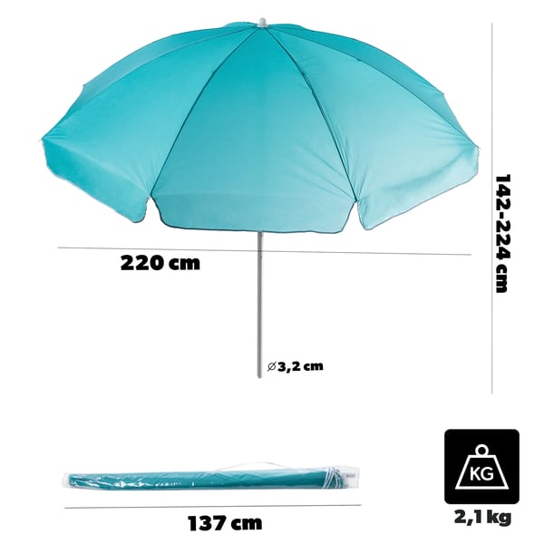 Haveparasol - Parasol - Ø 220 cm - Sammenklappelig - Robust - Til strand, altan, terrasse