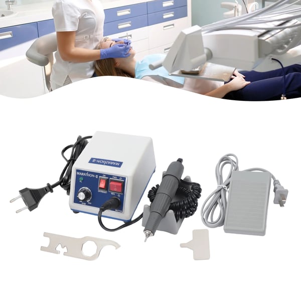 Dental mikromotor - Håndstykke-sæt - 35000 omdr./min - 65 W - Fodpedal - Dobbelt styring - 110–220 V - Skæring/Slibning/Polering - Hvid