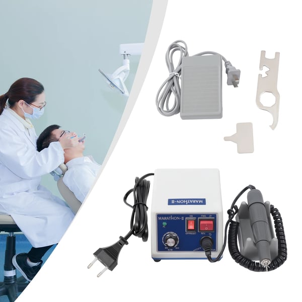 Dental mikromotor - Håndstykke-sæt - 35000 omdr./min - 65 W - Fodpedal - Dobbelt styring - 110–220 V - Skæring/Slibning/Polering - Hvid