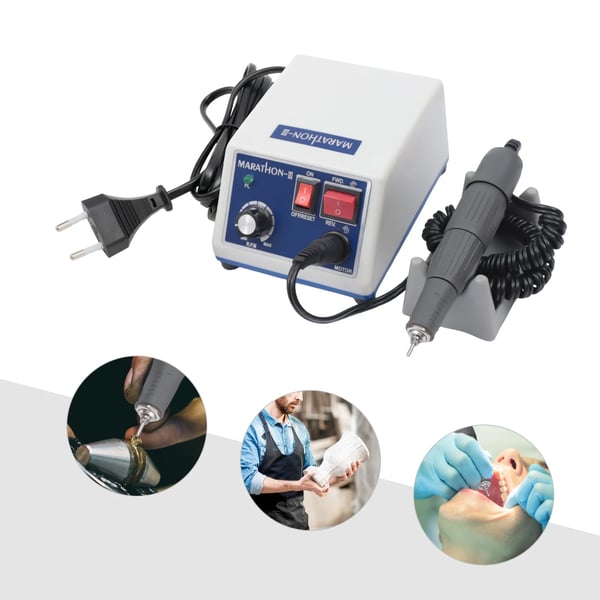 Dental mikromotor - Håndstykke-sæt - 35000 omdr./min - 65 W - Fodpedal - Dobbelt styring - 110–220 V - Skæring/Slibning/Polering - Hvid