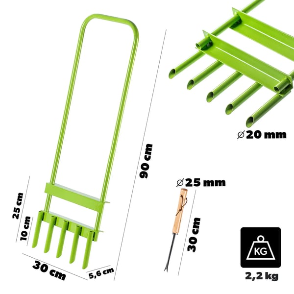 Gräsluftare - Manuell spikluftare - Spikar 30 cm - För gräsmatta - Effektiv luftning