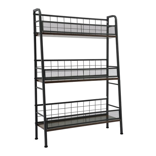 Vinylpladereol - Gulvstående 3-etagers hylde - 4 Justerbare Fødder - Trapezform - Metal & MDF - Maks belastning 25 kg - Sort