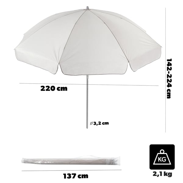 Parasol - Have- og strandparasol - Diameter 220 cm - Sammenklappelig - Til altan, terrasse og strand - Robust konstruktion