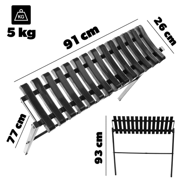 Havebænk - Sammenklappelig Parkbænk - 77 x 91 cm - Til Udendørs Brug - Sort
