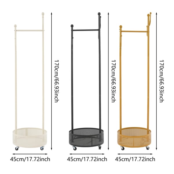 Naulakko - Vaatenaulakko - Vapaasti seisova - 45×170 cm - 6 koukkua - Pyörillä - Vaatteille, hatuille, huiveille, laukuille - Kulta