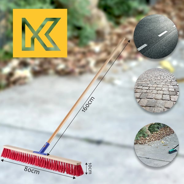 Gadekost - Udendørs fejekost med skaft - Bredde 80 cm - Nylonbørster - Skaft 160 cm