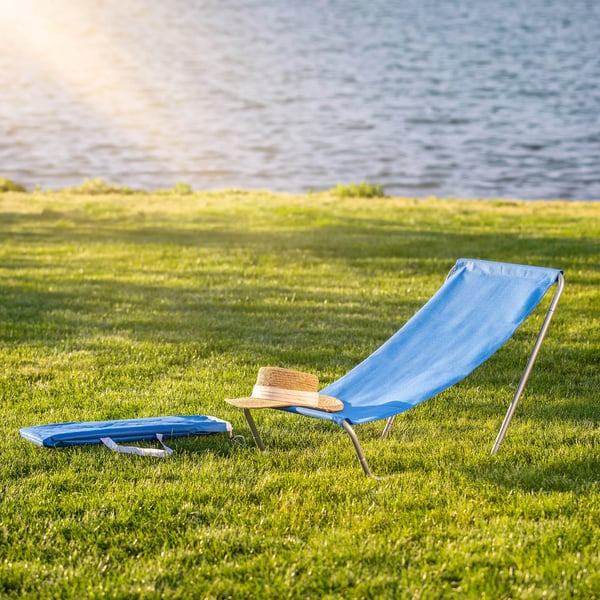 Strandstol - Sammenklappelig Solstol - Letvægt - Med Bæretaske - Bærbar - Til Strand og Have - Blå