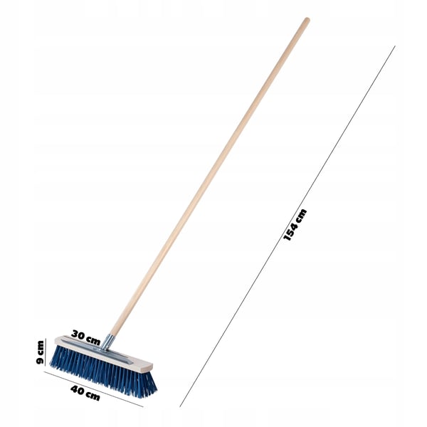 Gadekost - Udendørs Kost/Belægningsbørste - Med Skraber - Børstebredde 40 cm - Skaft 154 cm - Til Fortov og Belægningssten