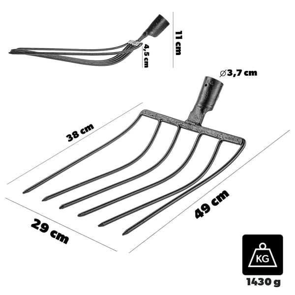 Møggaffel / Høgaffel - 6 Tænder - Stål - Til Ensilage, Møg og Hø - Landbrug & Have