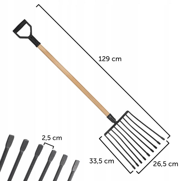 Haverive - Rive - Ni tænder - Metalhoved - Skaft 129 cm - Robust
