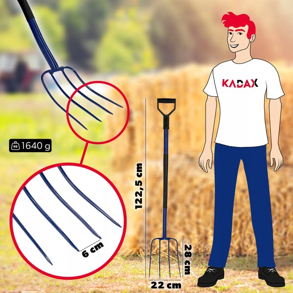 Havegreb - 4-Tands kompost- og høgreb - Metal - Længde 130 cm