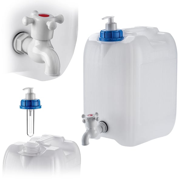 Vanddunk - Kanister med taphane - 10 l - Bærbar - Til vask/camping - Væskedispenser