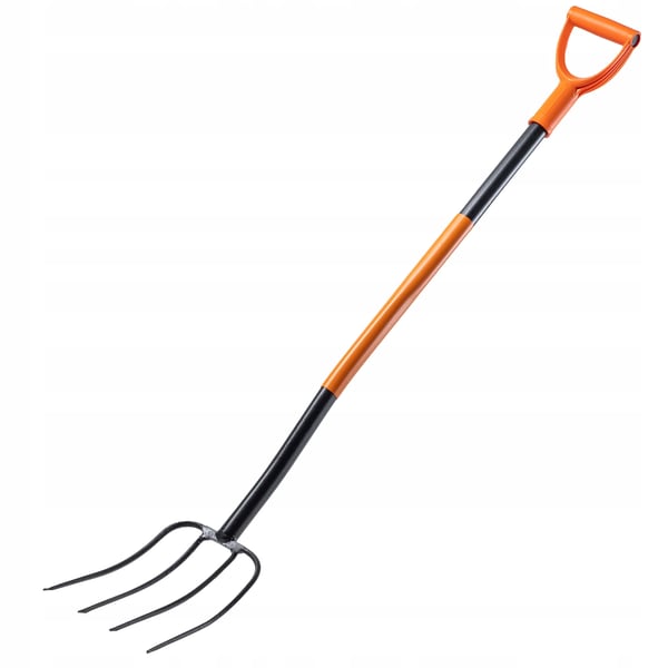 Havegreb - Kompostgreb og høtyv - Med 4 tænder - Metal - Ergonomisk skaft - Længde 132 cm