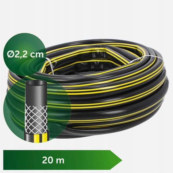 Haveslange - Vandslange - Længde 20 m - Diameter 1,9 cm - Trelags - PVC