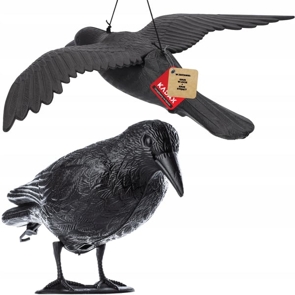 Kråka fågelskrämma - Duvavskräckare - Stående och flygande modell - Realistisk 3D-attrapp - För trädgård, tak, balkong - Väderbeständig