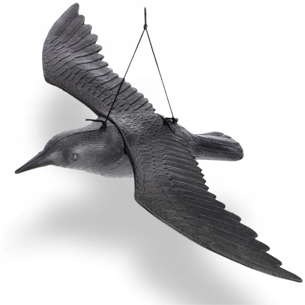 Kråka fågelskrämma - Duvavskräckare - Stående och flygande modell - Realistisk 3D-attrapp - För trädgård, tak, balkong - Väderbeständig