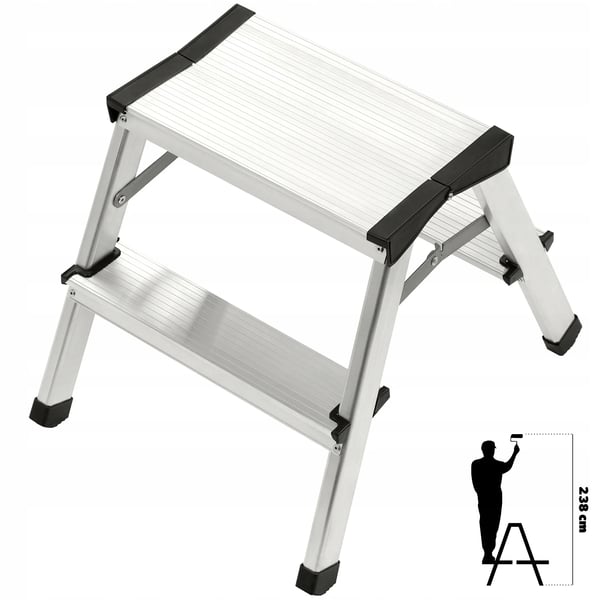 Trappestige - Husholdningsstige 2 trin - Sammenklappelig - Aluminium - Maks 125 kg - Fremstillet i Polen