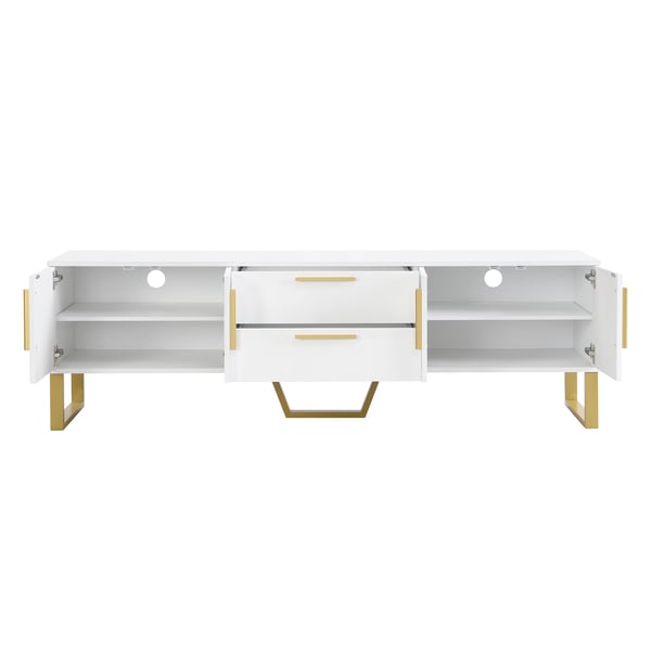 TV-bord - TV-møbel - Højglans - 4 Døre - 2 Skuffer - MDF - Samling Påkrævet - Moderne Stil - Hvid