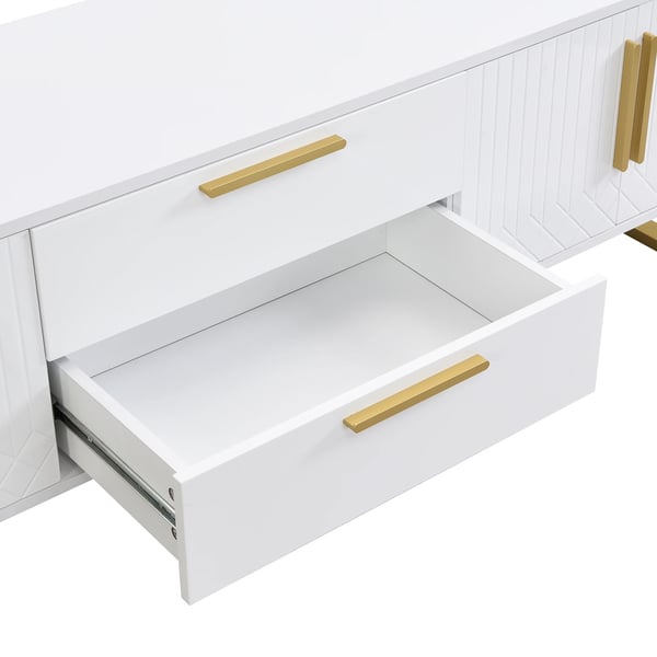 TV-bord - TV-møbel - Højglans - 4 Døre - 2 Skuffer - MDF - Samling Påkrævet - Moderne Stil - Hvid