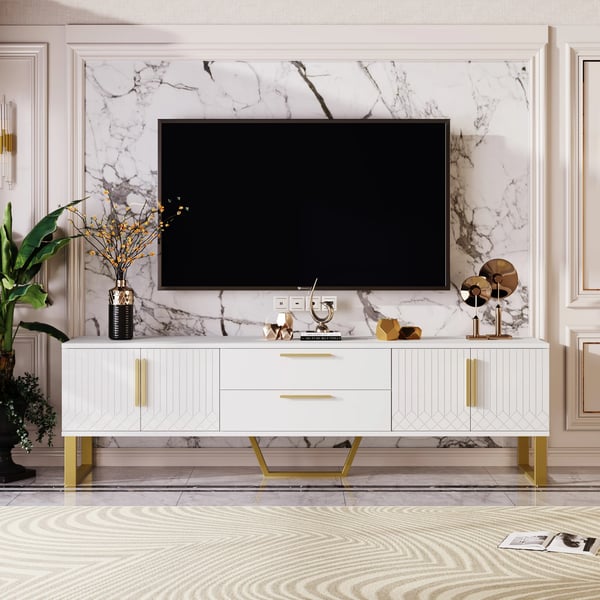 TV-bord - TV-møbel - Højglans - 4 Døre - 2 Skuffer - MDF - Samling Påkrævet - Moderne Stil - Hvid