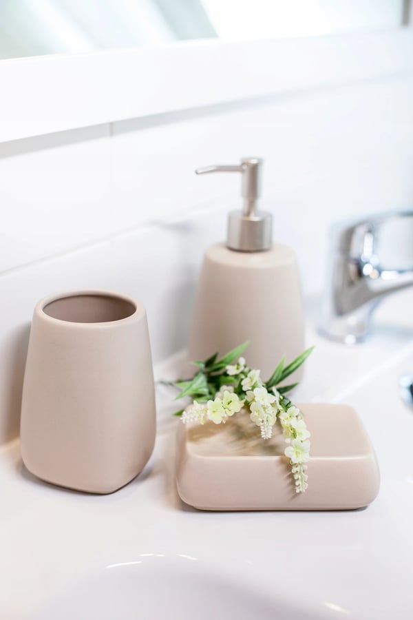 Badeværelsesbæger til tandbørster - Keramisk tandbørstekop/krus - Beige