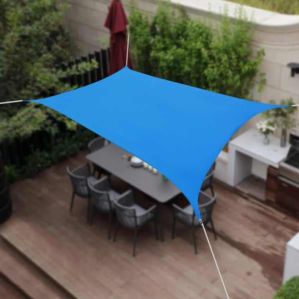 Udendørs solsejl - Rektangulært - HDPE - Beslag i rustfrit stål - Syede kanter - Til have & terrasse - Blå