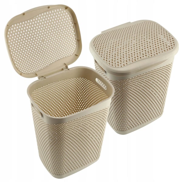 Vasketøjskurv - Med låg - 55 L - Stor kapacitet - Beige