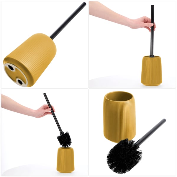 Toiletbørste med Holder - WC-børste Sæt - Rund - Fritstående - Keramisk Beholder - Orange