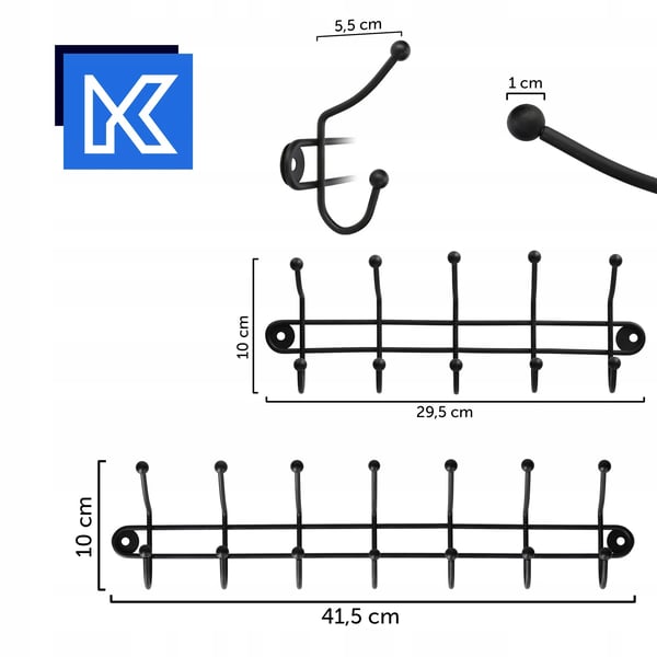 Knagerække - Garderobekroge - 5 og 7 kroge - Sort