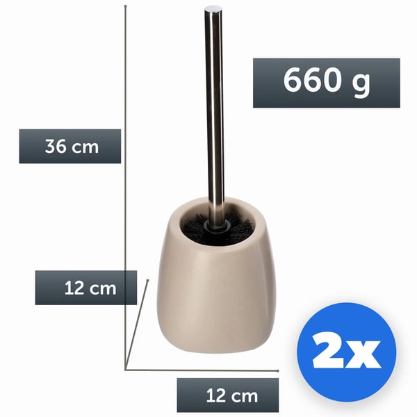 Toiletbørster / WC-børster - Sæt med keramisk holder - 2-pak - Beige