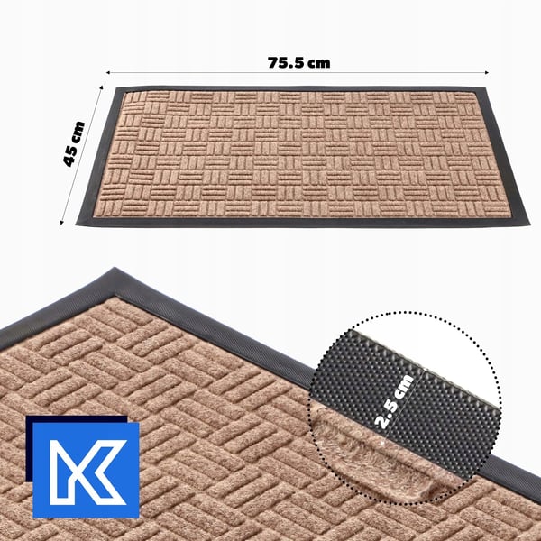 Dørmåtte - Entrémåtte/Skrabemåtte - 75 x 45 cm - PVC - Maskinfremstillet - Håndvask - Ensfarvet