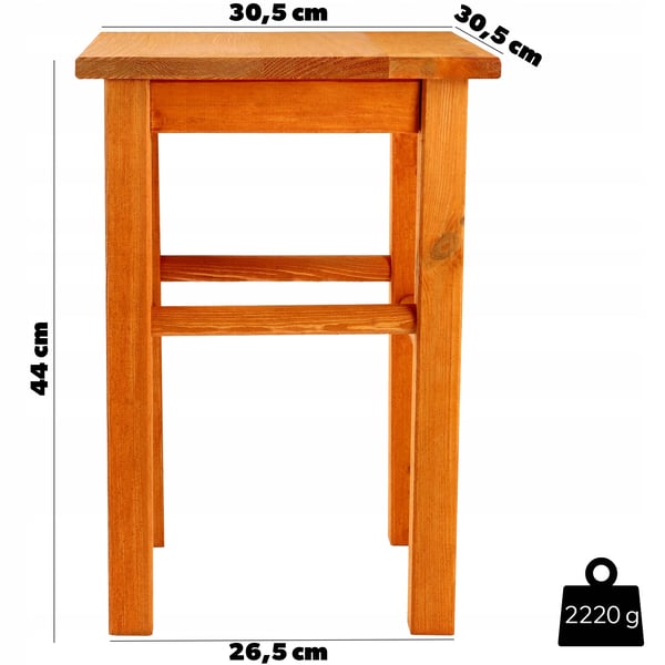 Køkkenskammel/taburet i træ - Skammel 43,5 cm - Massivt elletræ - Samling påkrævet - Orange