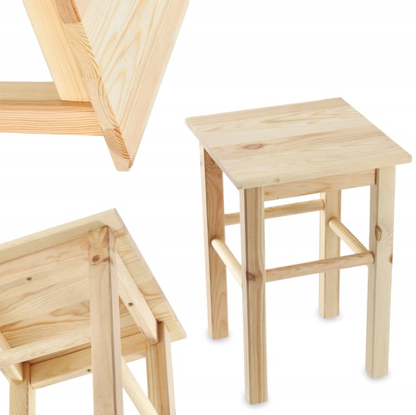 Træskammel - Køkkenskammel - Massivt fyrretræ - Højde 44 cm - 2-pak - Kræver montering