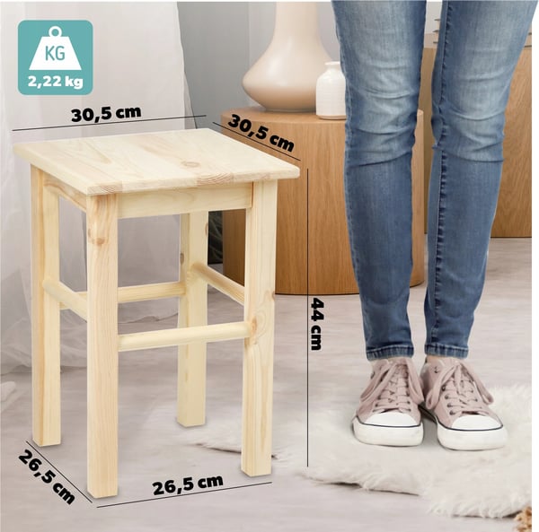 Træskammel - Køkkenskammel - Massivt fyrretræ - Højde 44 cm - 2-pak - Kræver montering