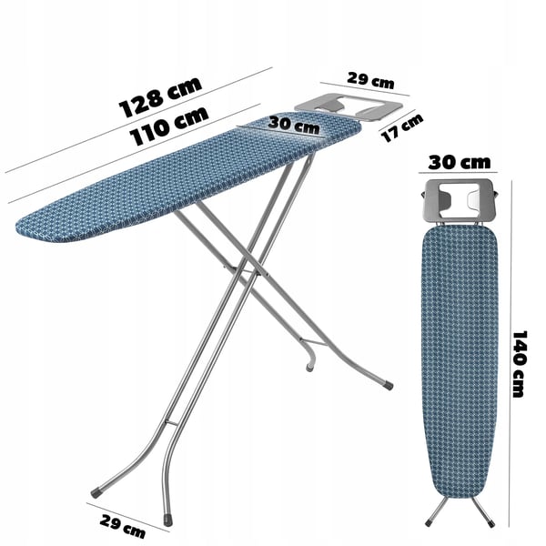 Strygebræt - Standardmodel - Sammenklappeligt med håndtag - 110x30 cm - Blå