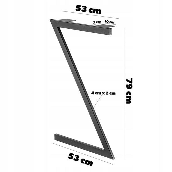 Bordsben - Z-formade metallben - 2-pack - Industriell stil - För bord/skrivbord - 53 x 79 cm - Svart