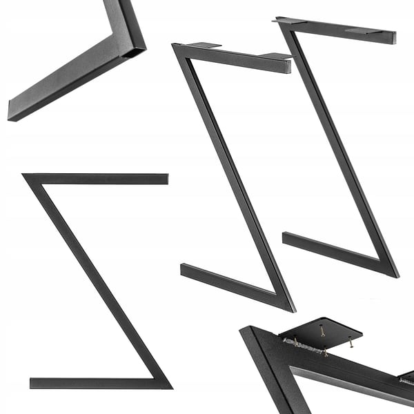 Bordsben - Z-formade metallben - 2-pack - Industriell stil - För bord/skrivbord - 53 x 79 cm - Svart