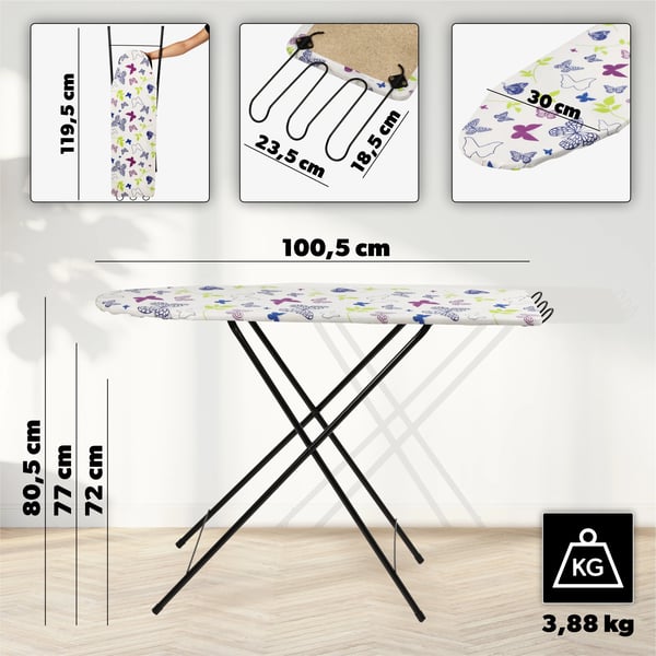 Strygebræt/Strygebord - Sammenklappeligt - 100 x 30 cm - Let - Med strygejernsholder - Standard