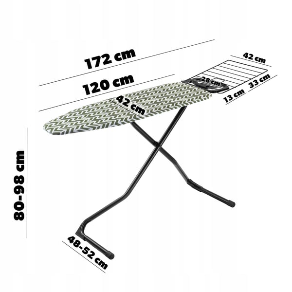 Strygebræt - Sammenklappeligt - 120 x 42 cm - Bred flade - Med bærehåndtag - Pladsbesparende