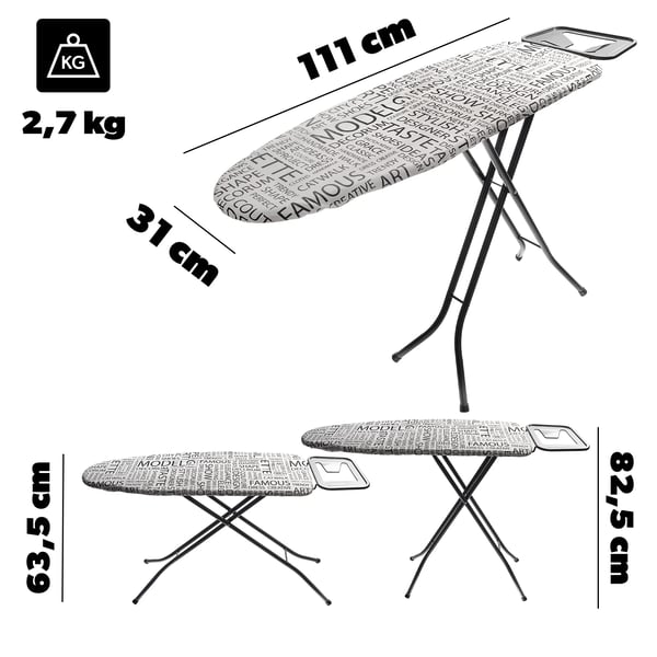 Strygebræt - Sammenklappeligt - 110x30 cm - Med strygejernsholder - Lille og robust