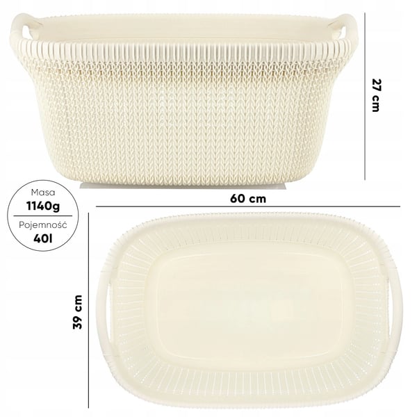Vasketøjskurv - Polypropylen - 40 L - Creme