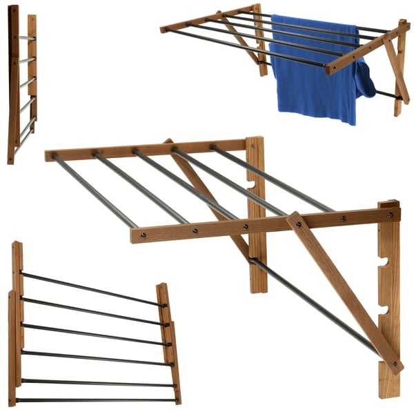 Klädtork - Väggmonterad Torkställning - Trä - Bredd 85 cm - För Badrum - Självmontering - Miljövänlig
