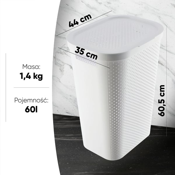Tvättkorg - Tvättsamlare - 60 l - Polypropen (PP) - Vit