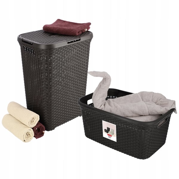 Vasketøjskurv - Sæt 2 stk. 60 + 45 l - Rattanlook - Polypropylen PP - Brun